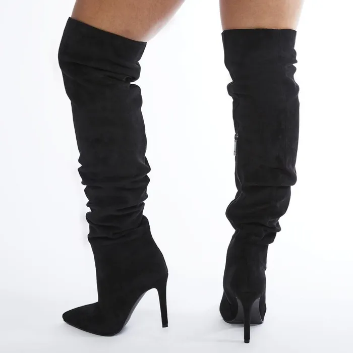 Moda In Pelle Siara Black Alcantara Women Over The Knee Boots