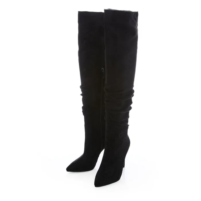Moda In Pelle Siara Black Alcantara Women Over The Knee Boots