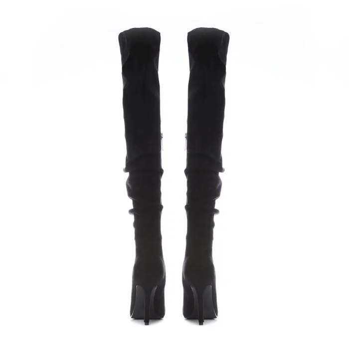 Moda In Pelle Siara Black Alcantara Women Over The Knee Boots