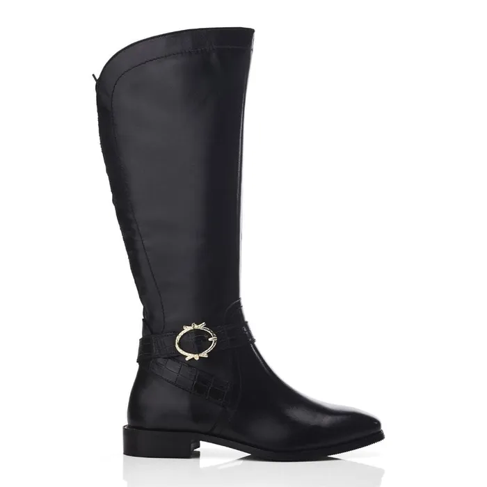 Moda In Pelle Takari Black Leather Women Riding And Flat Boots
