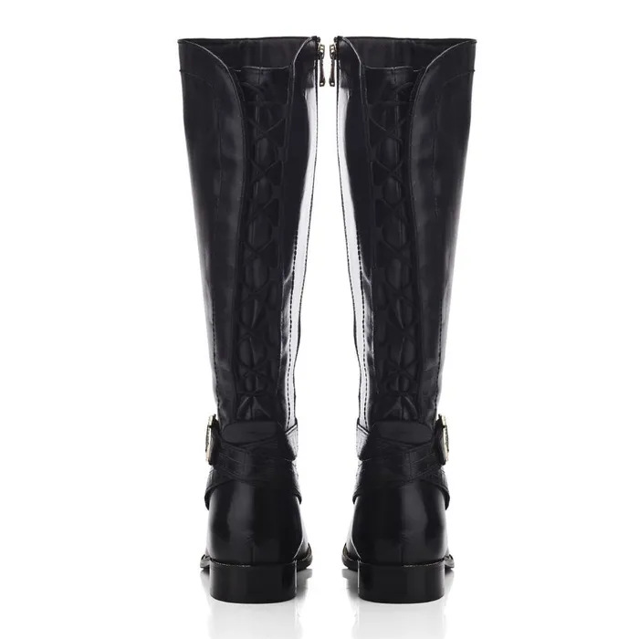 Moda In Pelle Takari Black Leather Women Riding And Flat Boots Moda In Pelle Takari Black Leather Women Riding And Flat Boots