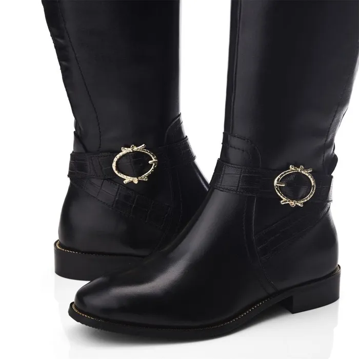 Moda In Pelle Takari Black Leather Women Riding And Flat Boots Moda In Pelle Takari Black Leather Women Riding And Flat Boots