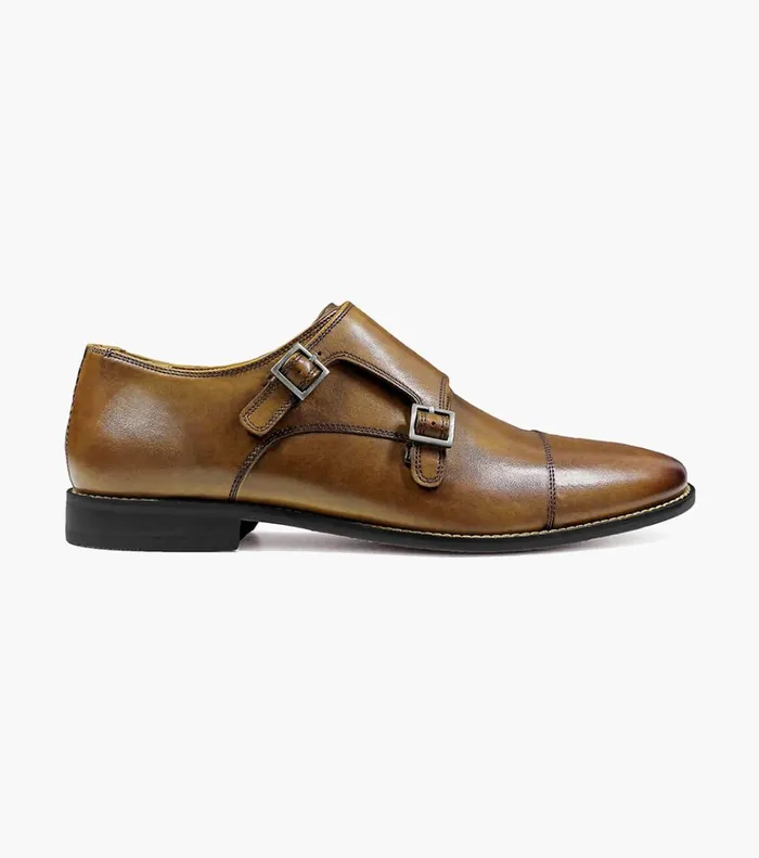 Montinaro Cap Toe Monk Strap Saddle Tan Men Florsheim Dress Shoes