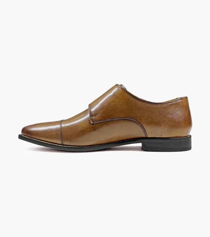 Montinaro Cap Toe Monk Strap Saddle Tan Men Florsheim Dress Shoes