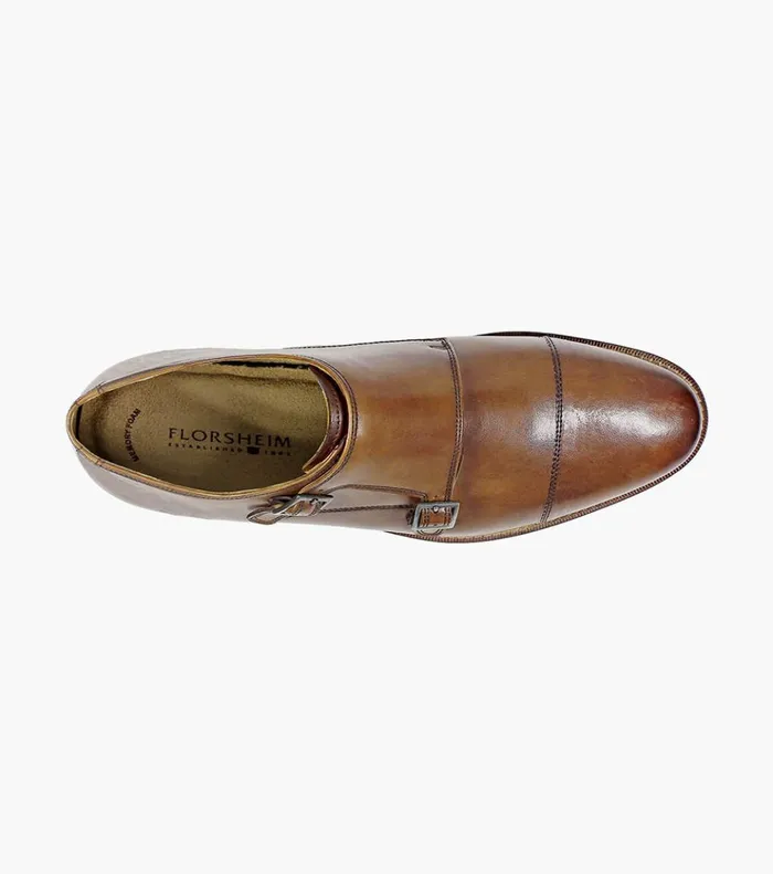 Montinaro Cap Toe Monk Strap Saddle Tan Men Florsheim Dress Shoes