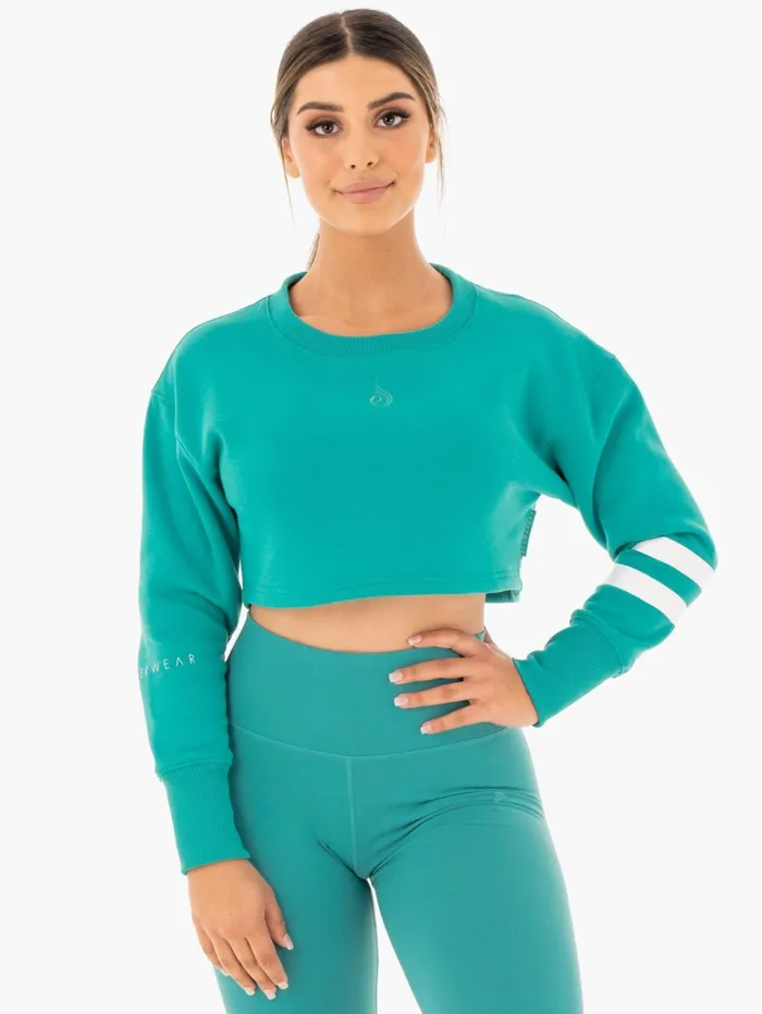 Motion Cropped Sweater 8211 Teal Women Ryderwear Jackets and Sweaters