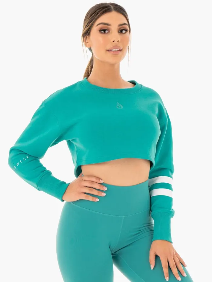 Motion Cropped Sweater 8211 Teal Women Ryderwear Jackets and Sweaters