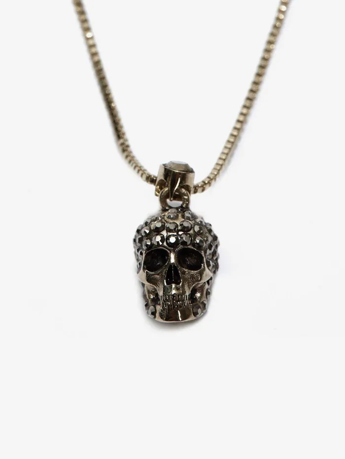 Necklaces And Pendants Women Alexander McQueen Pave Skull Necklace Gold