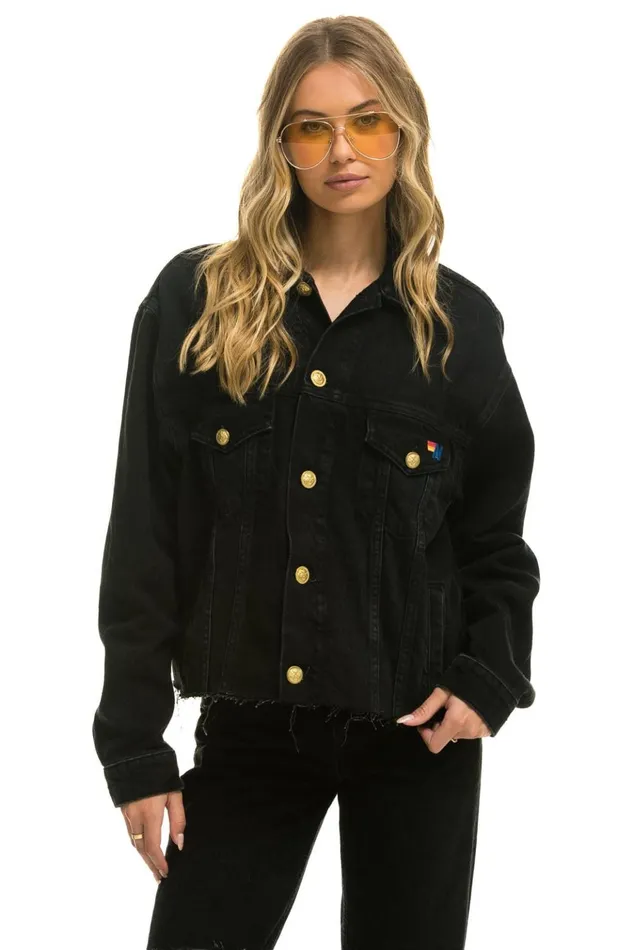 NEED FOR SPEED OVERSIZED CROP DENIM JACKET 8211 VINTAGE BLACK Women Aviator Nation Denim