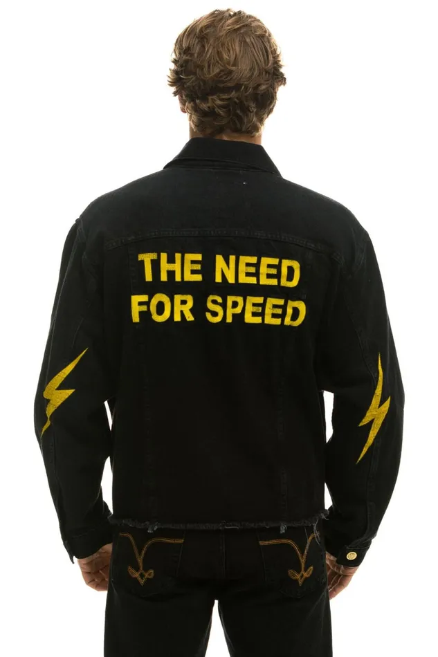 NEED FOR SPEED OVERSIZED CROP DENIM JACKET 8211 VINTAGE BLACK Women Aviator Nation Denim