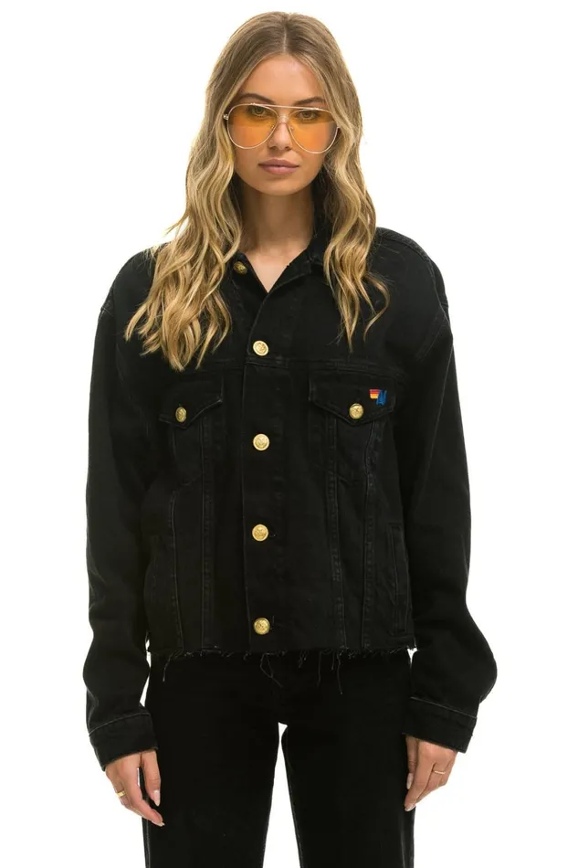 NEED FOR SPEED OVERSIZED CROP DENIM JACKET 8211 VINTAGE BLACK Women Aviator Nation Denim