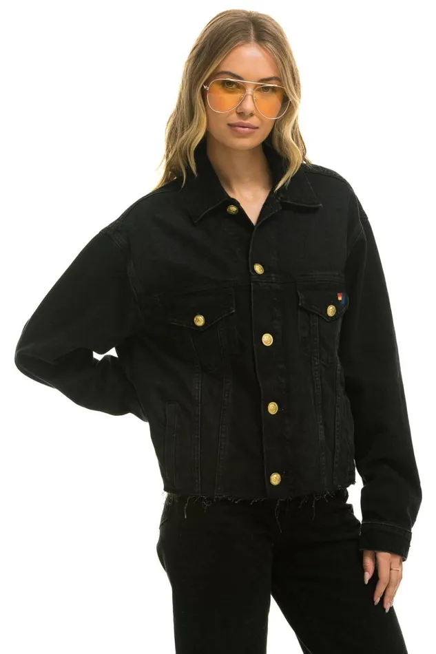 NEED FOR SPEED OVERSIZED CROP DENIM JACKET 8211 VINTAGE BLACK Women Aviator Nation Denim