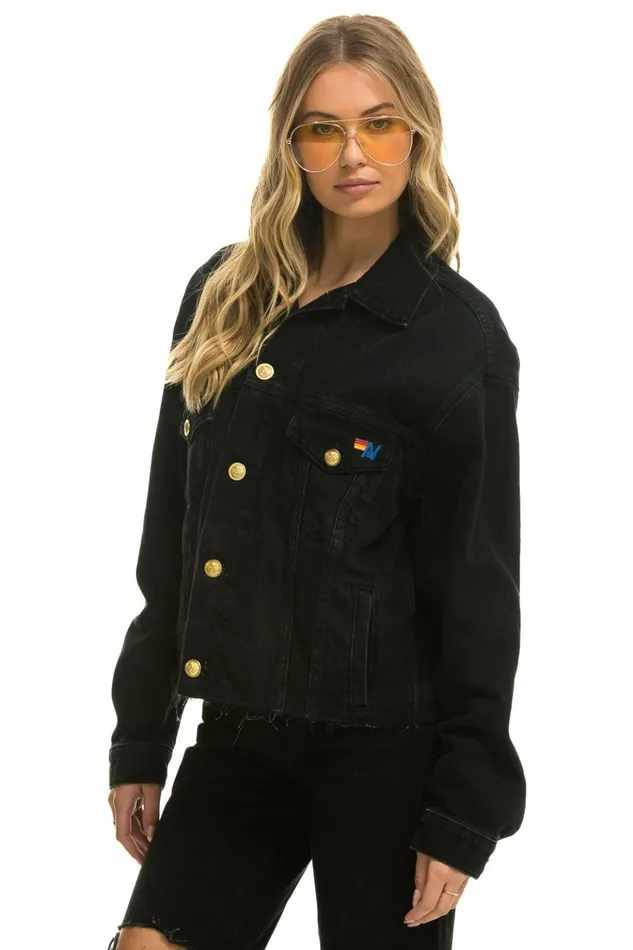 NEED FOR SPEED OVERSIZED CROP DENIM JACKET 8211 VINTAGE BLACK Women Aviator Nation Denim