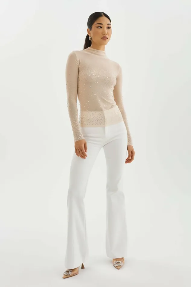 Nellis Rhinestone Mesh Top Bisque Women Lamarque TOPS