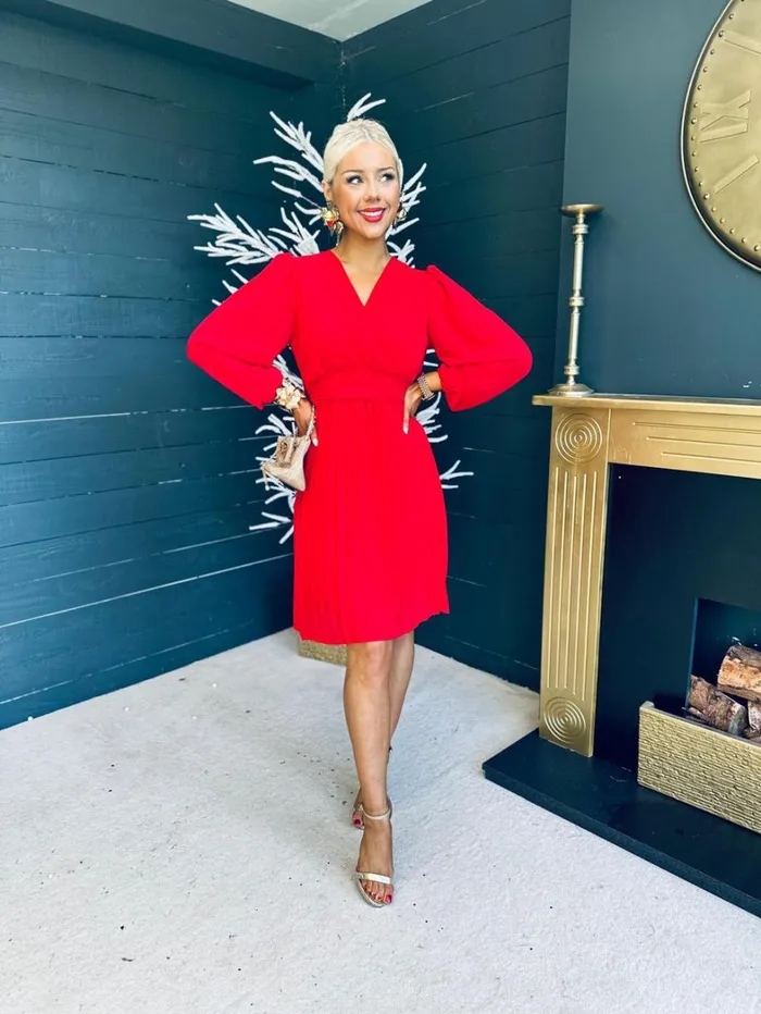 Orlagh Pleated Occasion Dress Red Womens Canella Lane Evening Dress