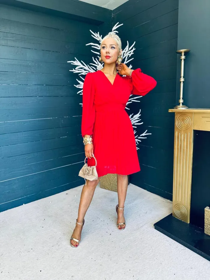 Orlagh Pleated Occasion Dress Red Womens Canella Lane Evening Dress