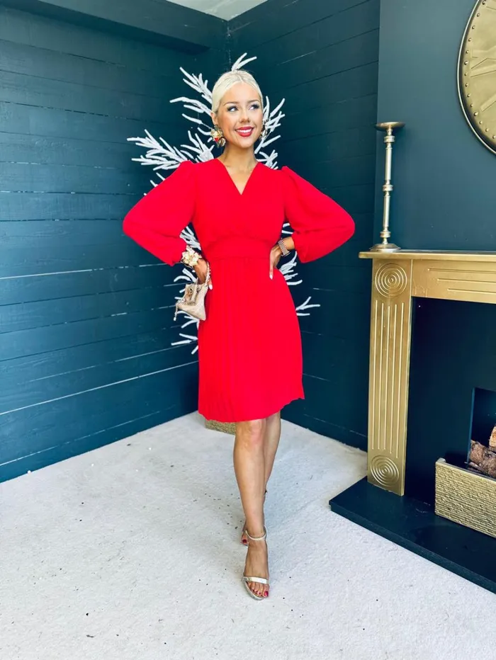 Orlagh Pleated Occasion Dress Red Womens Canella Lane Evening Dress