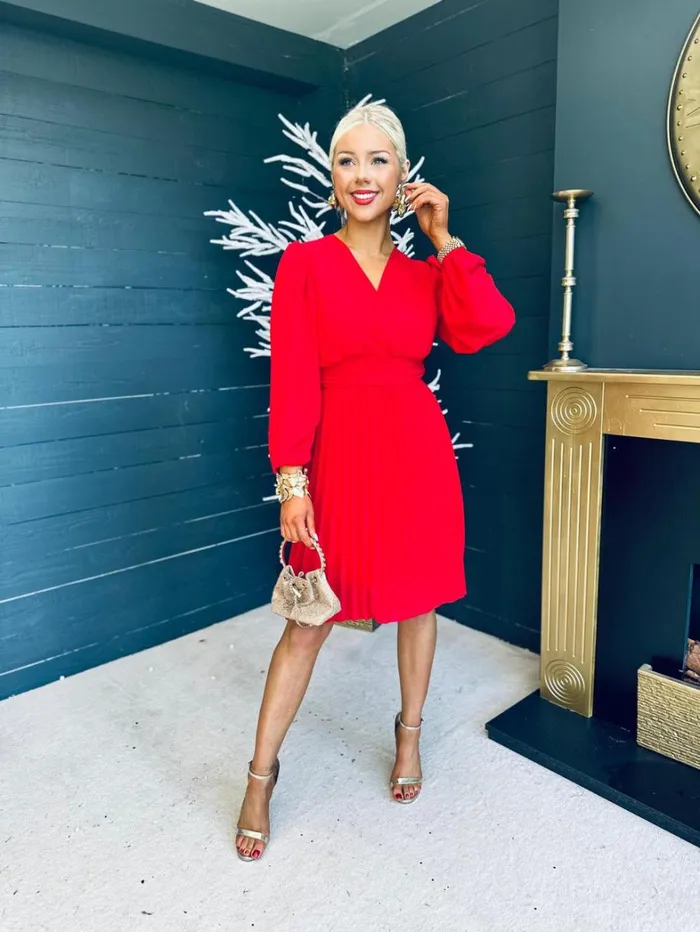 Orlagh Pleated Occasion Dress Red Womens Canella Lane Evening Dress