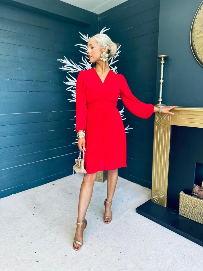 Orlagh Pleated Occasion Dress Red Womens Canella Lane Evening Dress