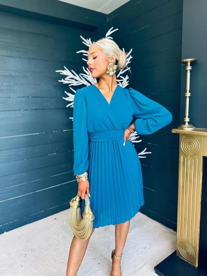 Orlagh Pleated Occasion Dress Teal Womens Canella Lane Evening Dress