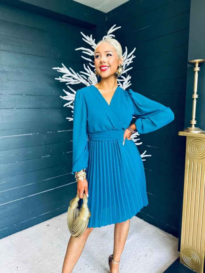 Orlagh Pleated Occasion Dress Teal Womens Canella Lane Evening Dress