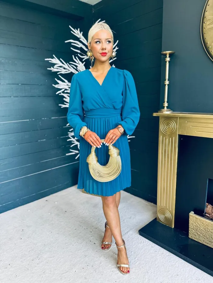 Orlagh Pleated Occasion Dress Teal Womens Canella Lane Evening Dress