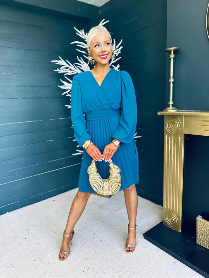 Orlagh Pleated Occasion Dress Teal Womens Canella Lane Evening Dress