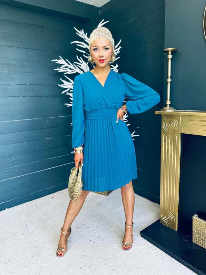 Orlagh Pleated Occasion Dress Teal Womens Canella Lane Evening Dress