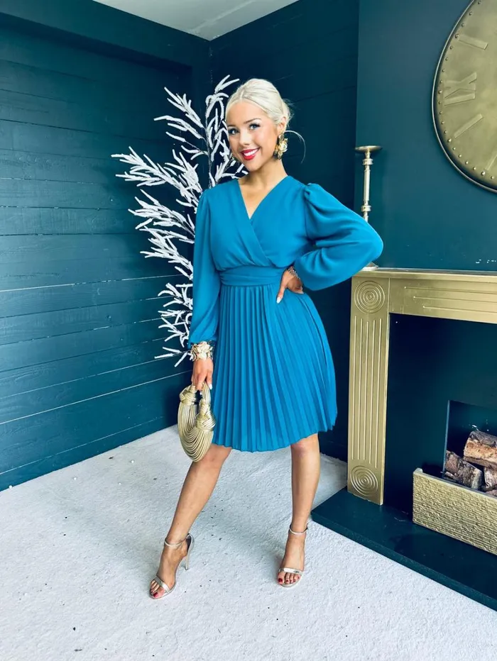Orlagh Pleated Occasion Dress Teal Womens Canella Lane Evening Dress