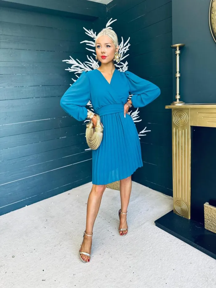 Orlagh Pleated Occasion Dress Teal Womens Canella Lane Evening Dress