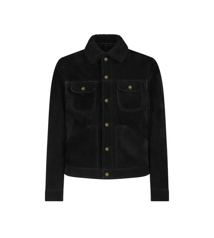Outerwear Men TOM FORD CASHMERE SUEDE SHEARLING TRUCKER Black