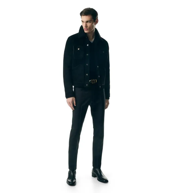 Outerwear Men TOM FORD CASHMERE SUEDE SHEARLING TRUCKER Black Outerwear Men TOM FORD CASHMERE SUEDE SHEARLING TRUCKER Black
