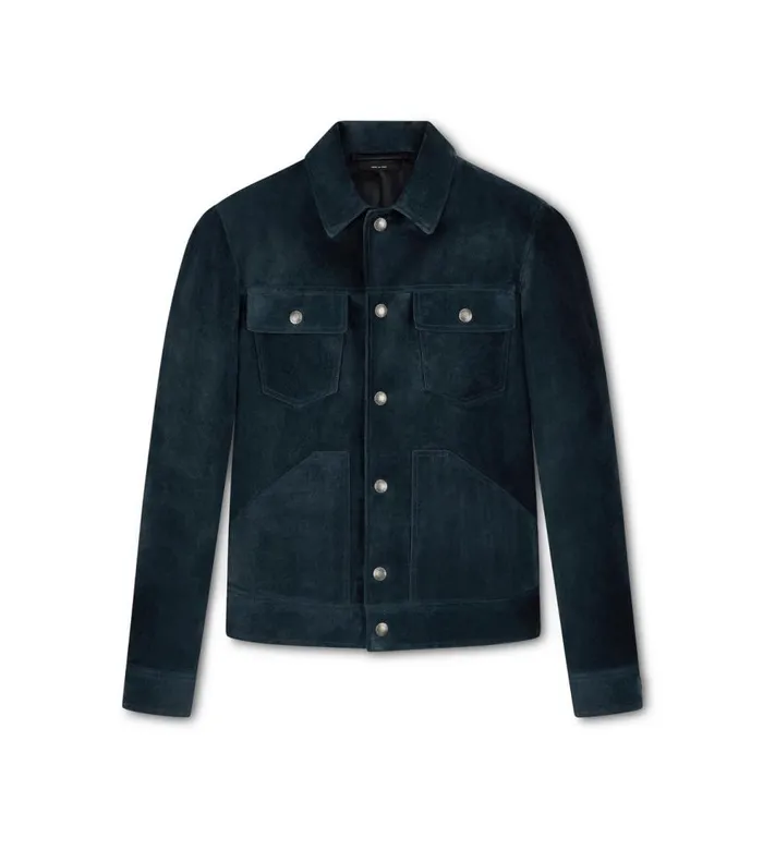 Outerwear Men TOM FORD CASHMERE SUEDE WESTERN JACKET Petrol