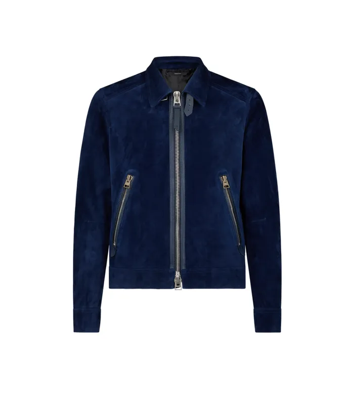 Outerwear Men TOM FORD CASHMERE SUEDE ZIP COLLAR BLOUSON Dark Sapphire