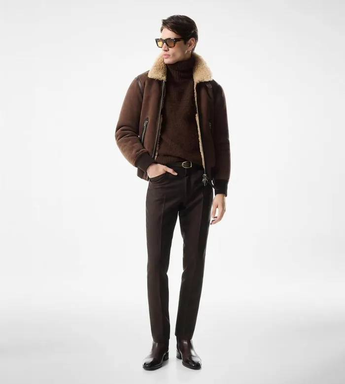 Outerwear Men TOM FORD LIGHT SHEARLING FLIGHT BLOUSON Dark Brown Outerwear Men TOM FORD LIGHT SHEARLING FLIGHT BLOUSON Dark Brown