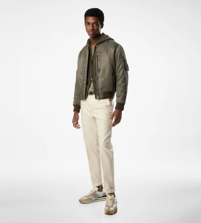 Outerwear Men TOM FORD NYLON SHINY TWILL BOMBER Military Green Outerwear Men TOM FORD NYLON SHINY TWILL BOMBER Military Green