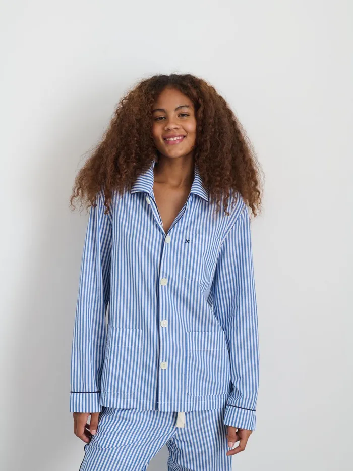 P039jimmies Sleep Shirt In Stripe Blue Stripe Women Alex Mill Pajamas Slippers