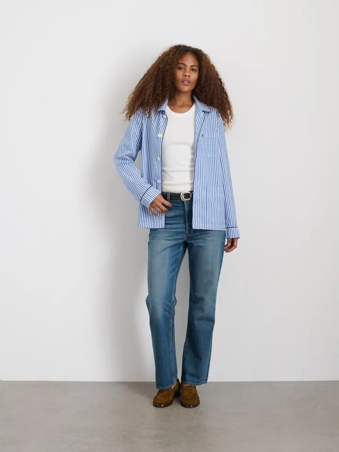 P039jimmies Sleep Shirt In Stripe Blue Stripe Women Alex Mill Pajamas Slippers
