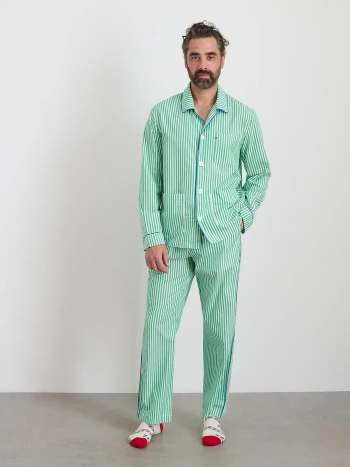 P039jimmies Sleep Shirt In Stripe Green Stripe Men Alex Mill Pajamas Slippers