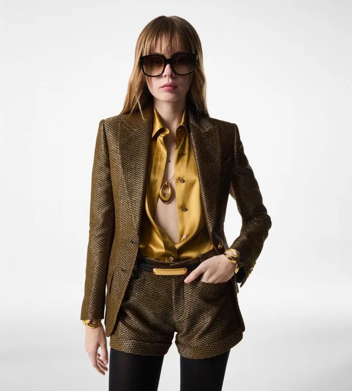 Pants and Shorts Women TOM FORD METALLIC SILK BLEND BOUCLE039 TAILORED SHORTS Multi Olive Pants and Shorts Women TOM FORD METALLIC SILK BLEND BOUCLE039 TAILORED SHORTS Multi Olive