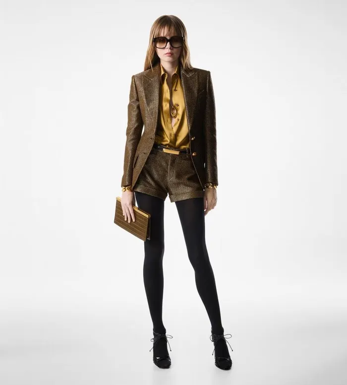 Pants and Shorts Women TOM FORD METALLIC SILK BLEND BOUCLE039 TAILORED SHORTS Multi Olive Pants and Shorts Women TOM FORD METALLIC SILK BLEND BOUCLE039 TAILORED SHORTS Multi Olive