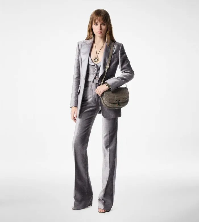Pants and Shorts Women TOM FORD VELOUR TAILORED TUXEDO WIDE LEG PANTS Steel Grey Pants and Shorts Women TOM FORD VELOUR TAILORED TUXEDO WIDE LEG PANTS Steel Grey