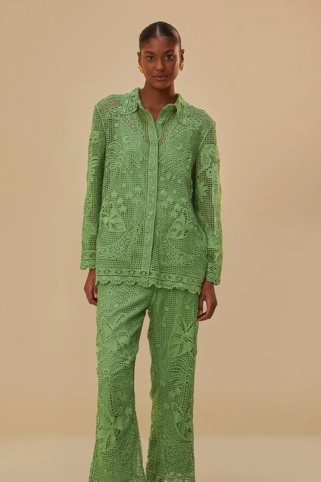 Pants Women FARM Rio Green Guipire Pants Pants Women FARM Rio Green Guipire Pants