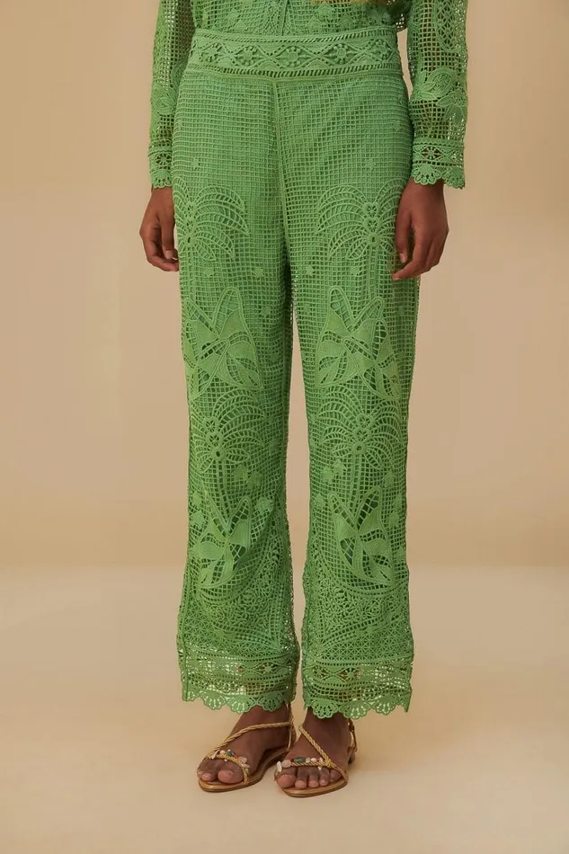 Pants Women FARM Rio Green Guipire Pants Pants Women FARM Rio Green Guipire Pants