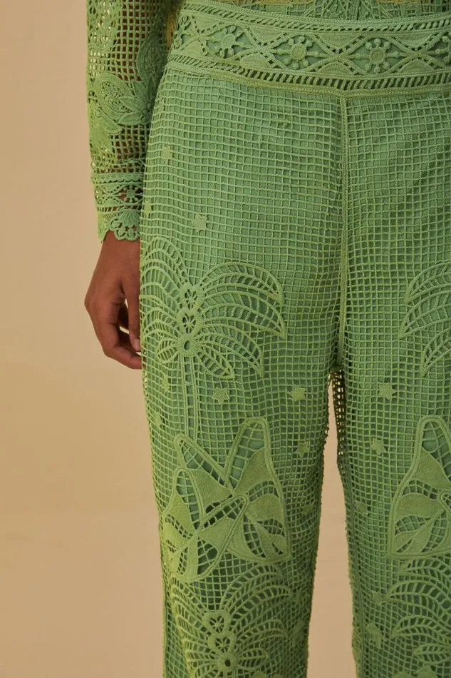 Pants Women FARM Rio Green Guipire Pants Pants Women FARM Rio Green Guipire Pants