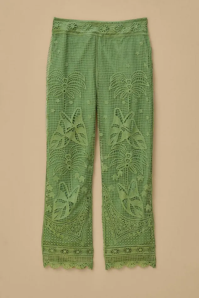 Pants Women FARM Rio Green Guipire Pants Pants Women FARM Rio Green Guipire Pants