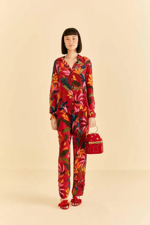 Pants Women FARM Rio Red Rooster Leaves Pants