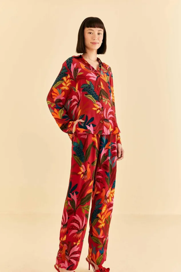 Pants Women FARM Rio Red Rooster Leaves Pants