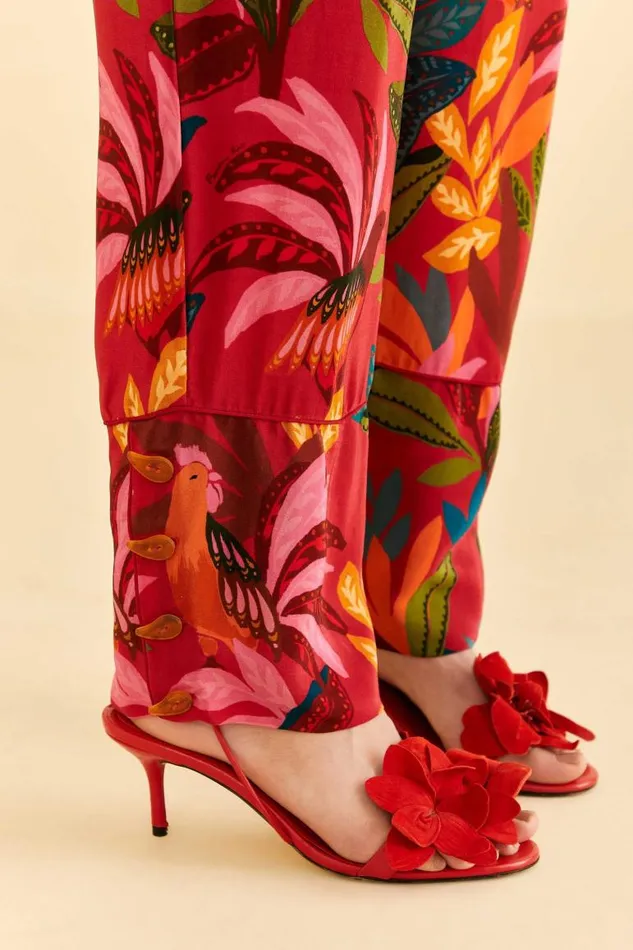 Pants Women FARM Rio Red Rooster Leaves Pants