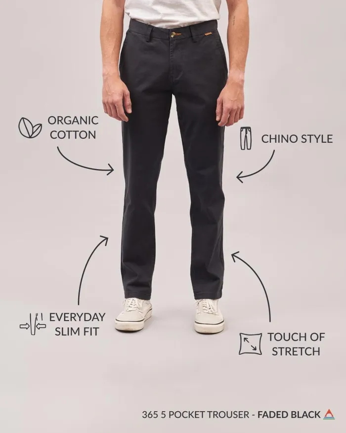 Passenger Bottoms Men 365 Organic Cotton Trouser Faded Black Faded Black